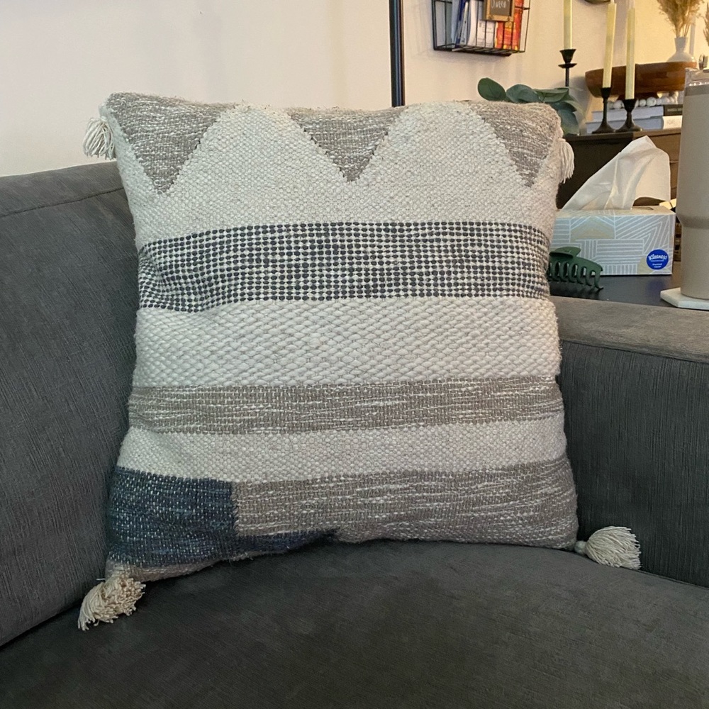 Neutral crochet textured pillow